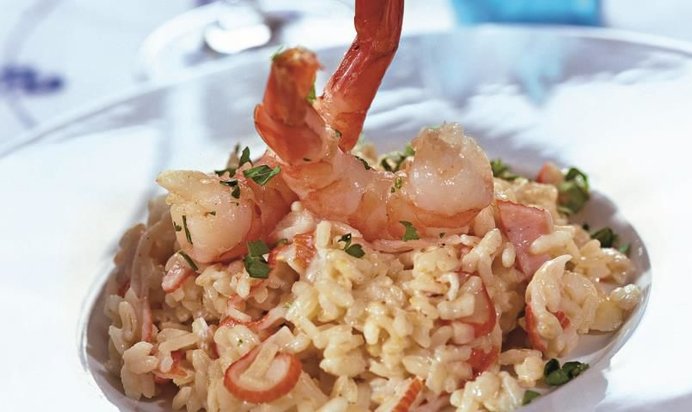 Ризотто с базиликом и креветками