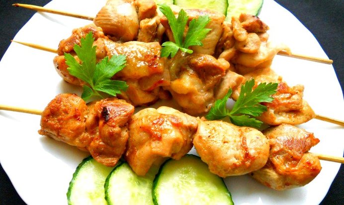Шашлык из курицы на сковороде