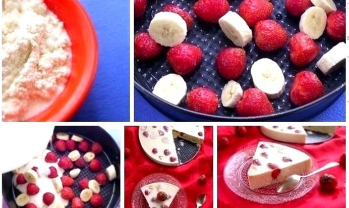 Творожно-фруктовый десерт со свежей клубникой