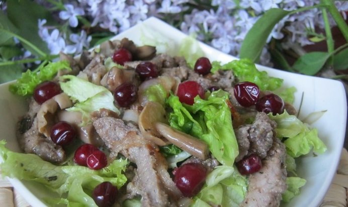 Охотничий салат с дичью и опятами