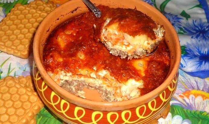 Запеканка из мясного фарша и овощей