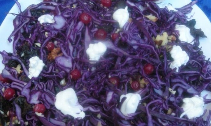 Салат из краснокочанной капусты с клюквой