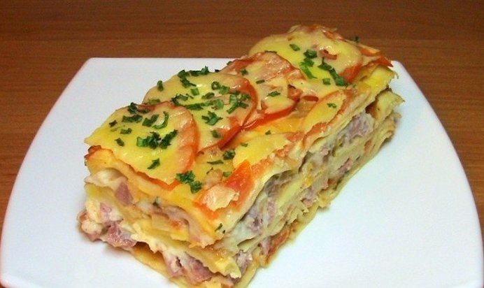Лазанья с сыром и ветчиной