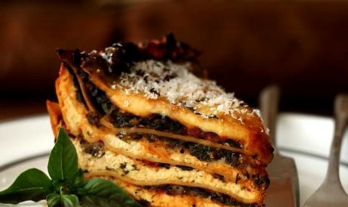 Лазанья с грибами и шпинатом