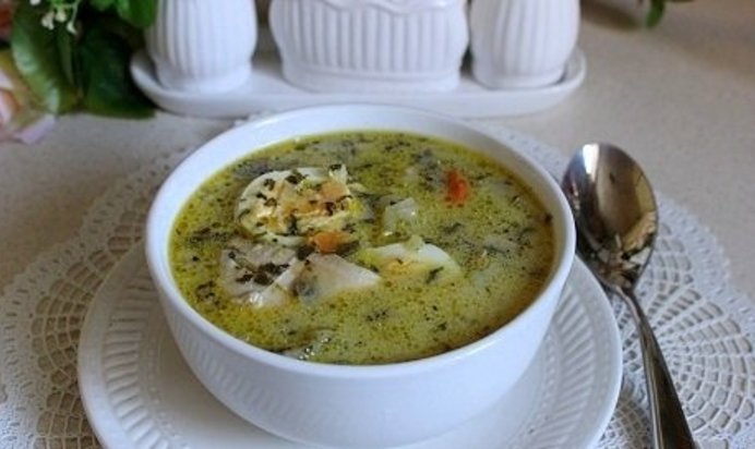 Щи со шпинатом и шампиньонами