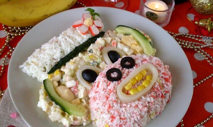 Салат Обезьянка с кальмарами