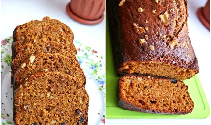 Кекс со сгущенным молоком, орехами и изюмом