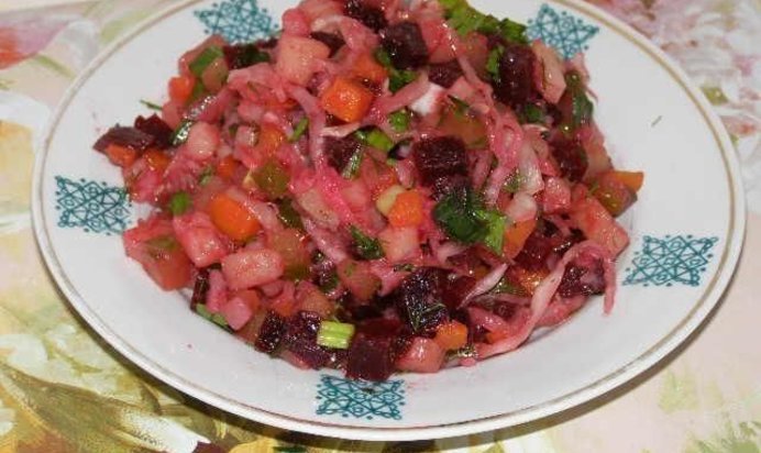 Салат винегрет с квашеной капустой и свеклой