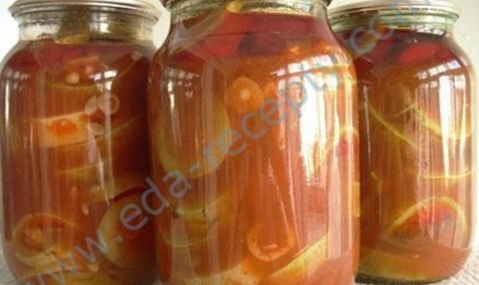 Салат зимние заготовки Кабачки в томатном соусе