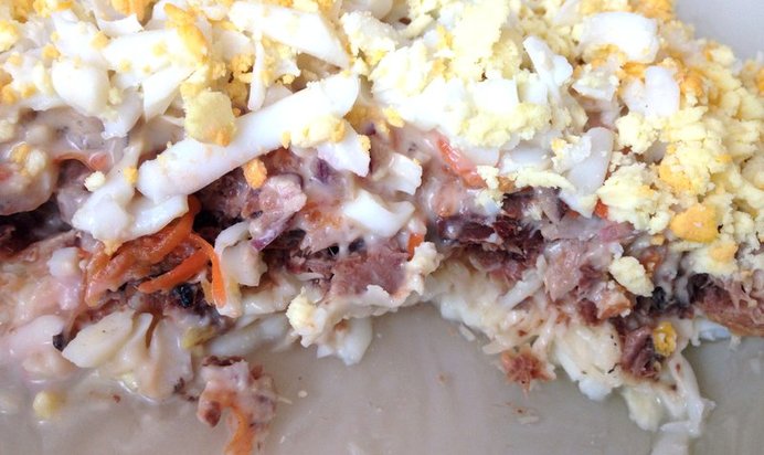 Диетический салат мимоза с тунцом и йогуртом