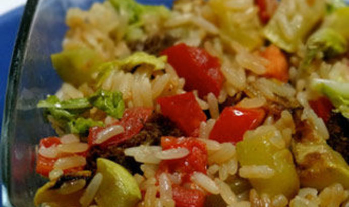 Ризотто с овощами и говядиной