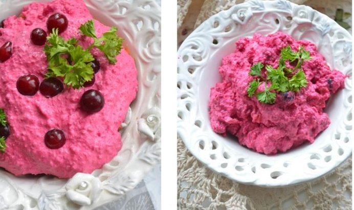 Свекольный салат с сыром и сухариками