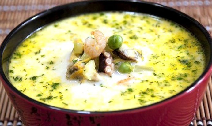Сырный суп с морепродуктами
