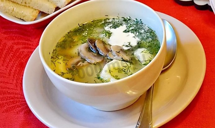 Грибной суп на мясном бульоне