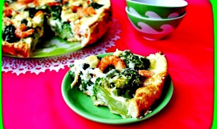 Торт с брокколи и креветками