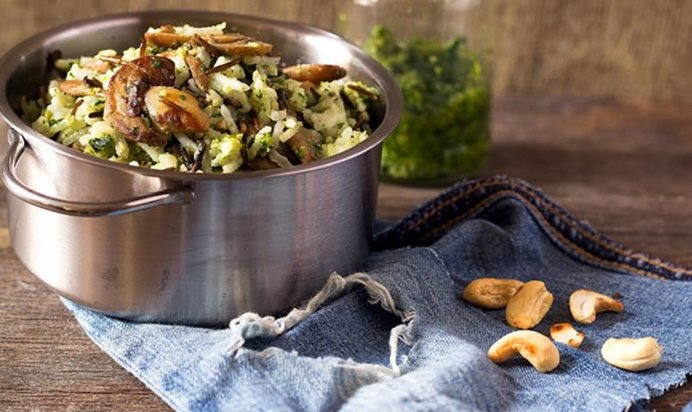 Рис с шампиньонами и песто