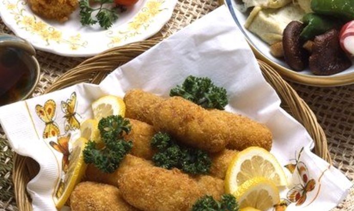 Шашлыки из кальмаров в корочке из пармезана