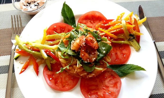 Имбирный «плов» с креветками