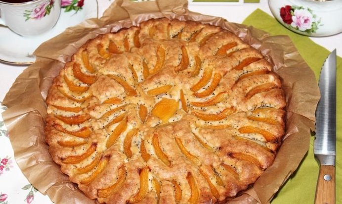 Шарлотка с абрикосами и маком