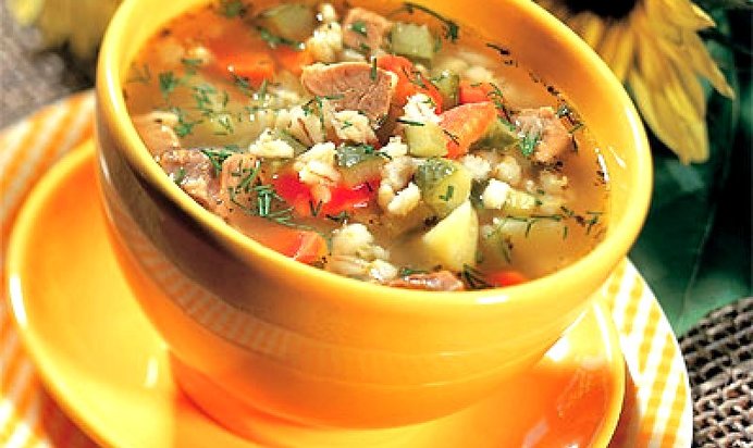 Рассольник с говядиной в мультиварке