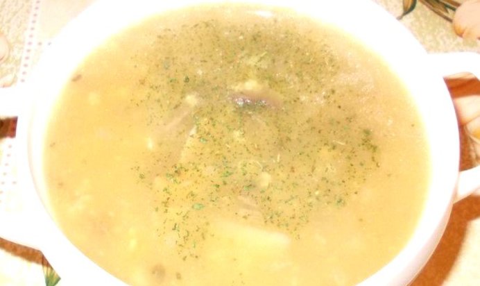 Суп с пшеном и грибами на говяжьем бульоне