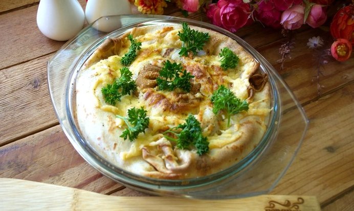 Пирог блинный с курицей
