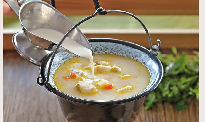 Уха рыбацкая из ершей на сливках