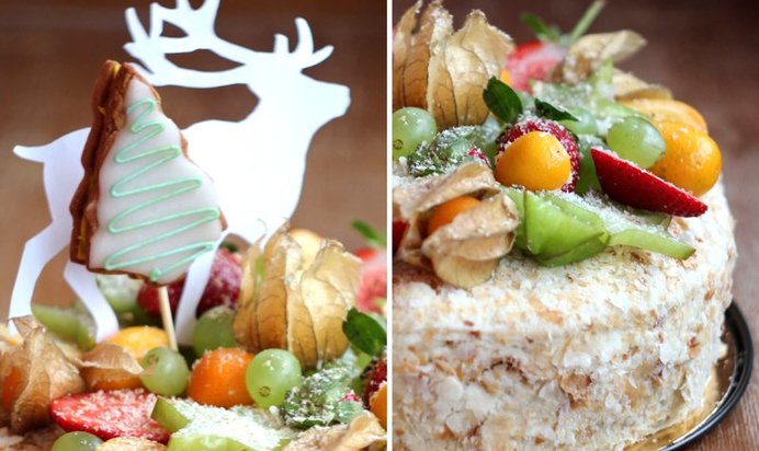 Зимний торт «Наполеон» c фруктами