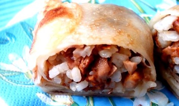 Блинчики с грибами и рисом
