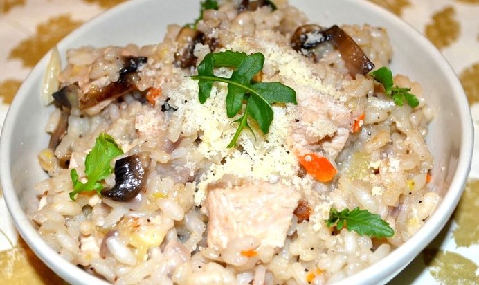 Непьяное ризотто с индейкой и грибами портобелло