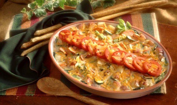 Запеканка с мясом, овощами и рисом