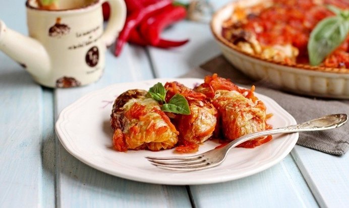 Постные голубцы с рисом и грибами