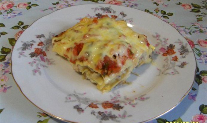 Лазанья с грибами и куриным филе