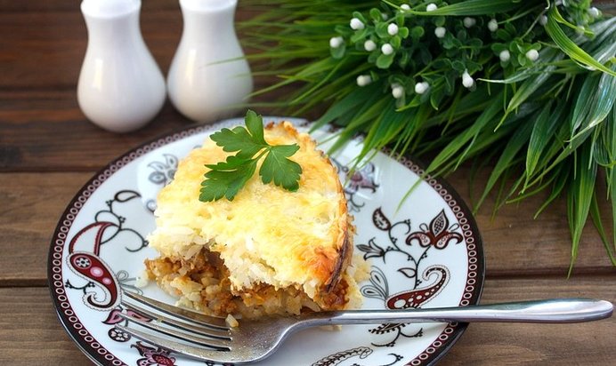 Запеканка мясная с рисом