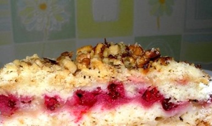 Шарлотка с брусникой и яблоками