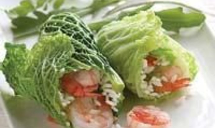 Голубцы из савойской капусты с креветками
