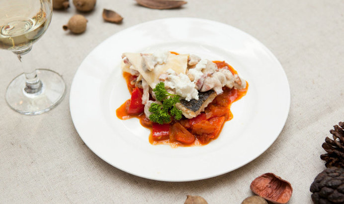 Сом по-баконьски с лазаньей