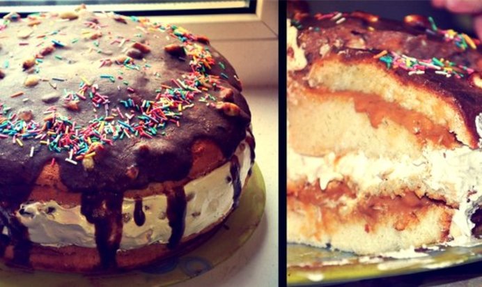 Торт «Сникерс» с ореховой нугой