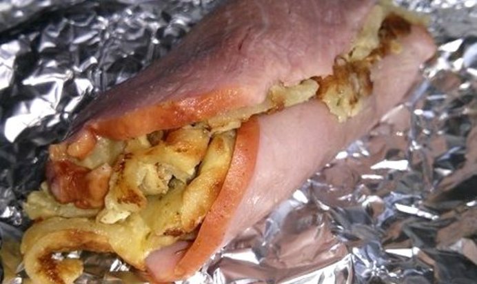 Рулетики с ветчиной и картофельными блинчиками
