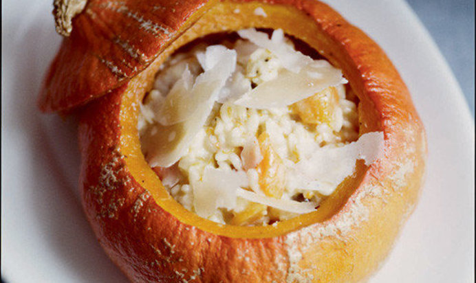 Ризотто с печеной тыквой, каштанами и маскарпоне