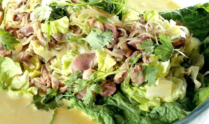 Ленивые голубцы с пекинской капустой, вермишелью и куриными желудками