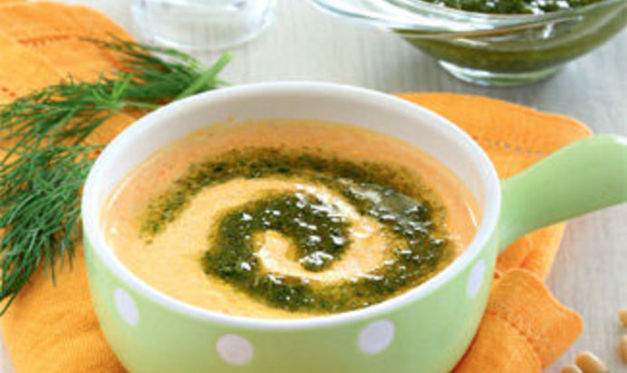 Морковный суп-пюре с укропным песто
