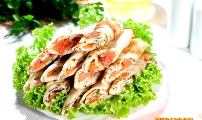 Блины с сыром рикотта и сёмгой