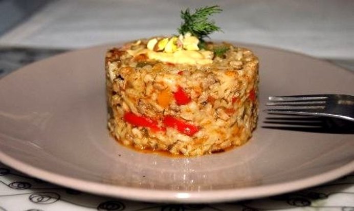 Ризотто с овощами и мясом