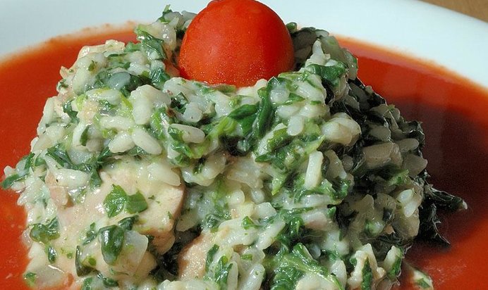 Ризотто с курицей и шпинатом