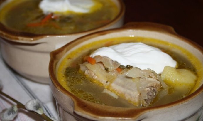 Щи с квашеной капустой и молодым щавлем