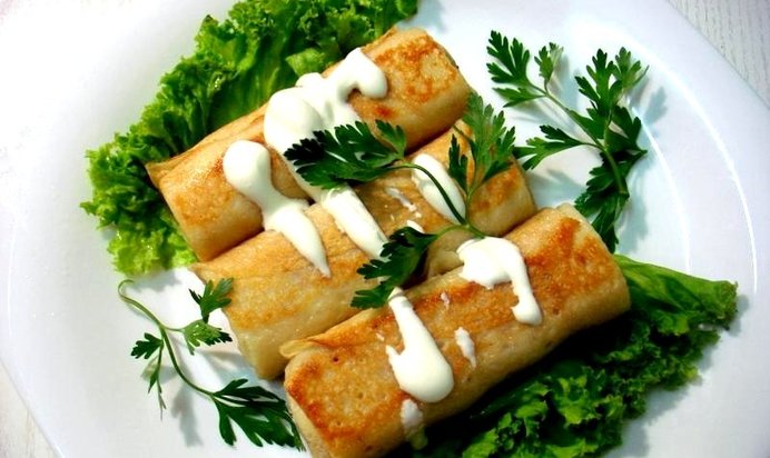 Блинчики с мясом и грибами