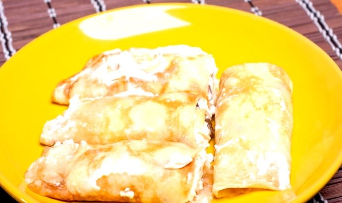 Блины на молоке с творогом