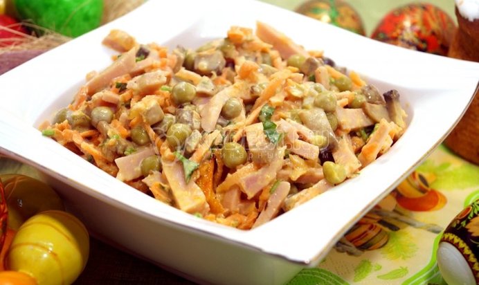 Салат с ветчиной и грибами «Дарина»