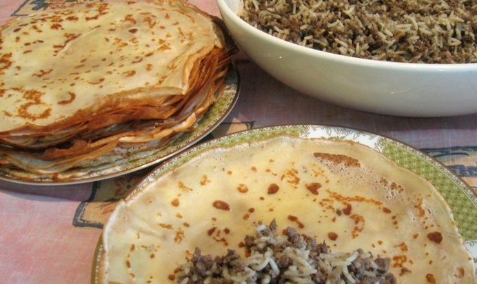 Блинчики с печенью и рисом